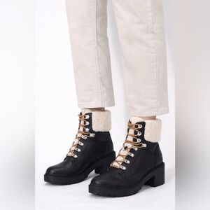 INDIGO RD  Women's Black and Cream Lace-Up Combat Boots size 9M in boot bag